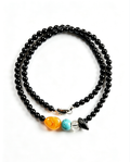 Minimal Black Agate Necklace with Amber, Turquoise, and Silver Accents