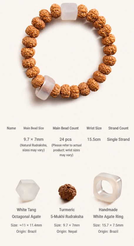 Product specification image for Jia Vajra bodhi and white agate bracelet