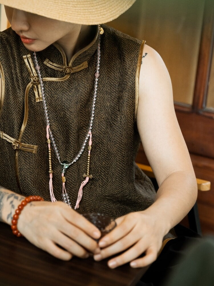 New Chinese-style white crystal mala worn as a necklace