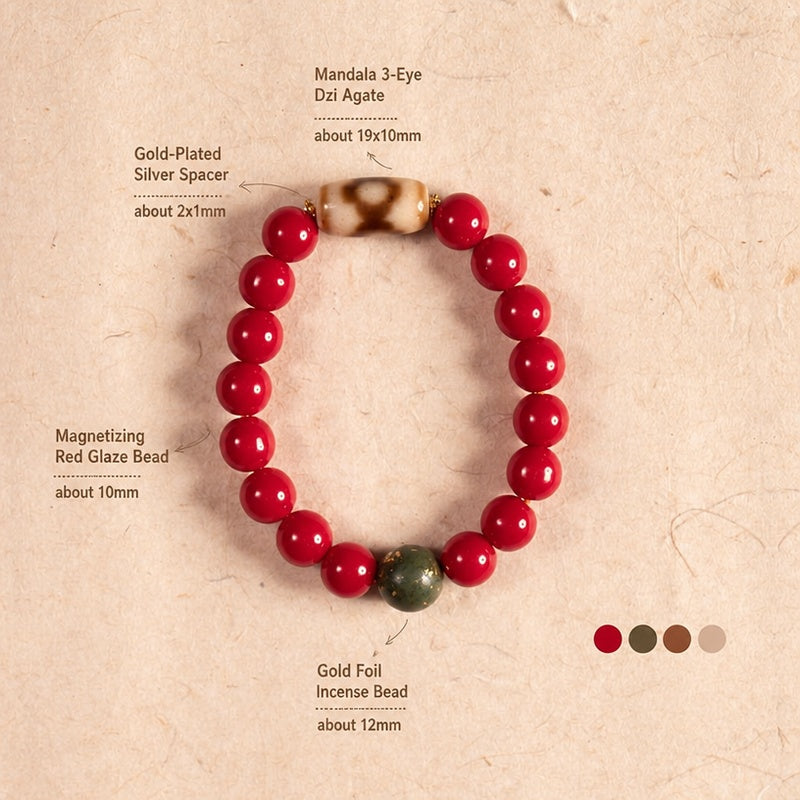 Source parameter image showing red glass bead, mandala dzi-style agate, incense bead, and spacer sizes