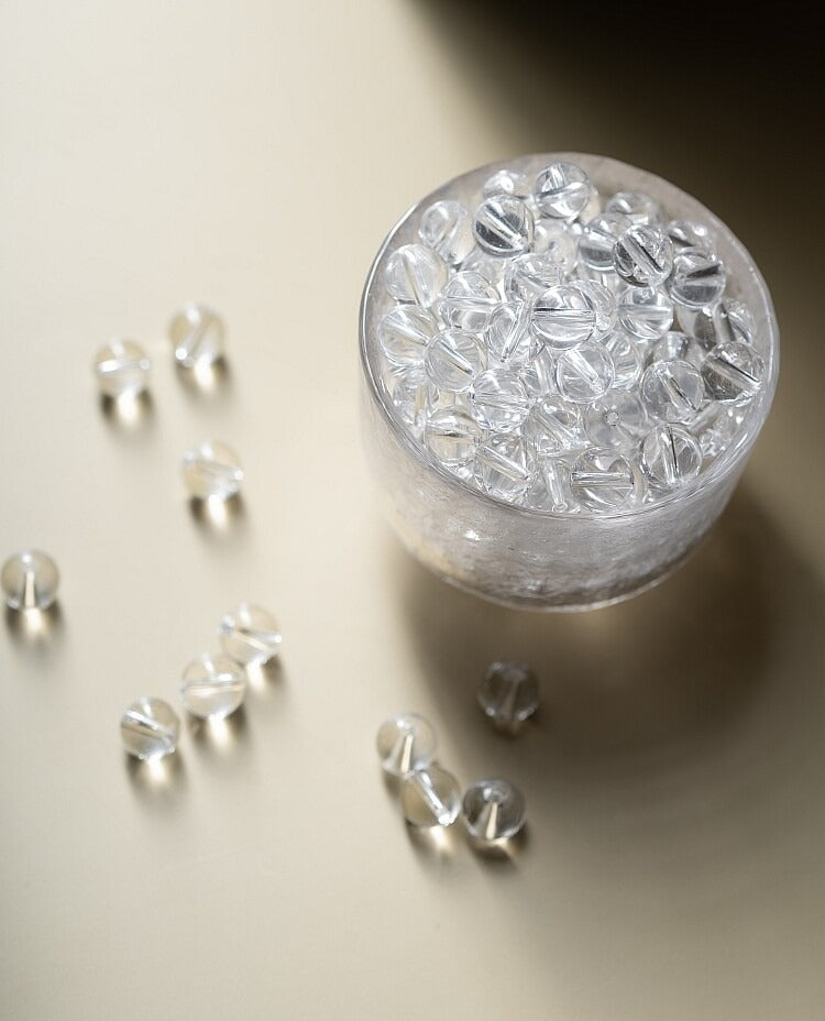 Close detail of clear white crystal beads
