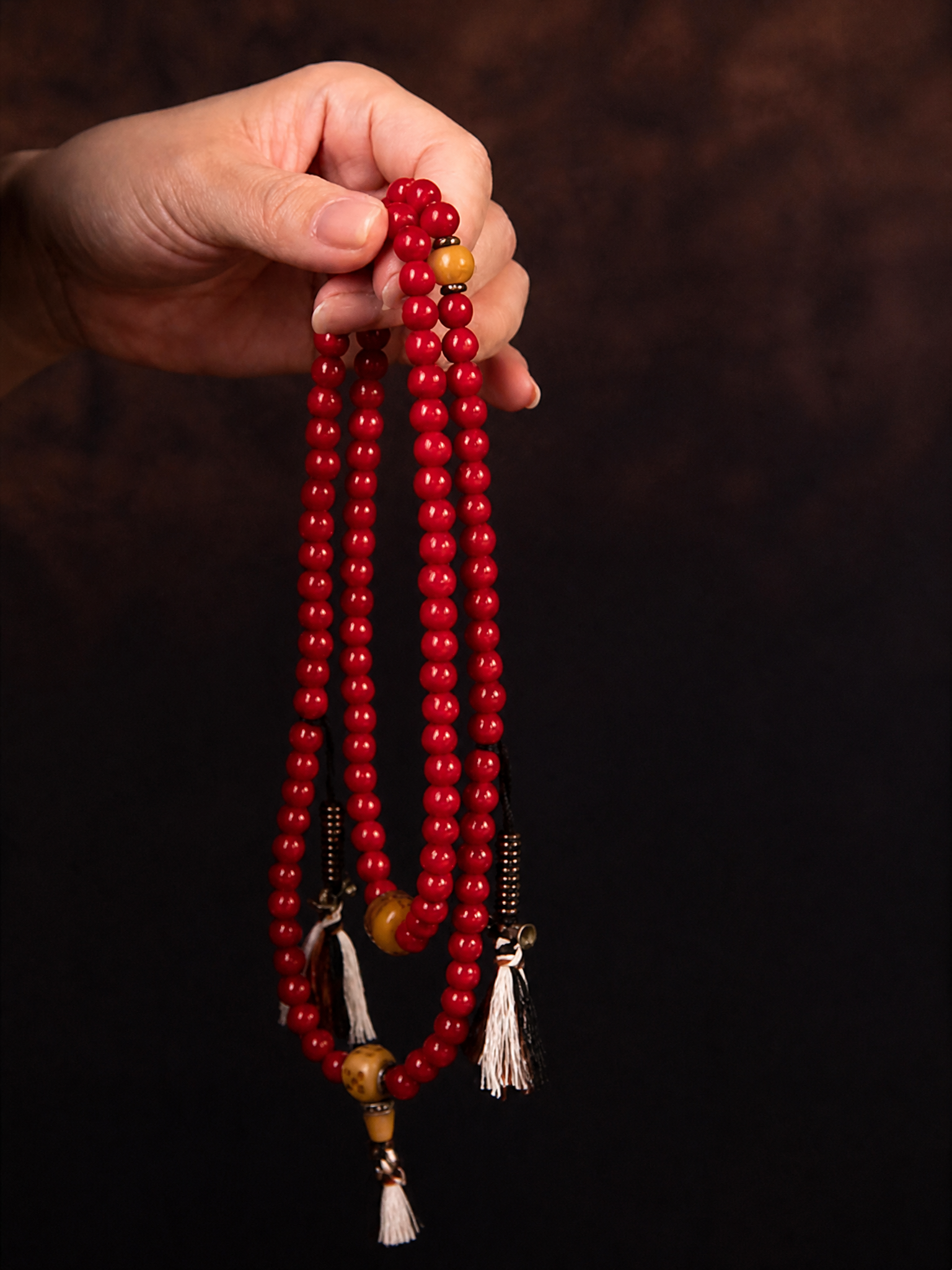 Huaiye Red Tibetan Liuli Glass 108 Mala in Light Tibetan Style