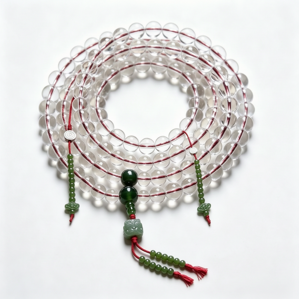 Clear Tibetan-Style Natural White Crystal 108 Mala