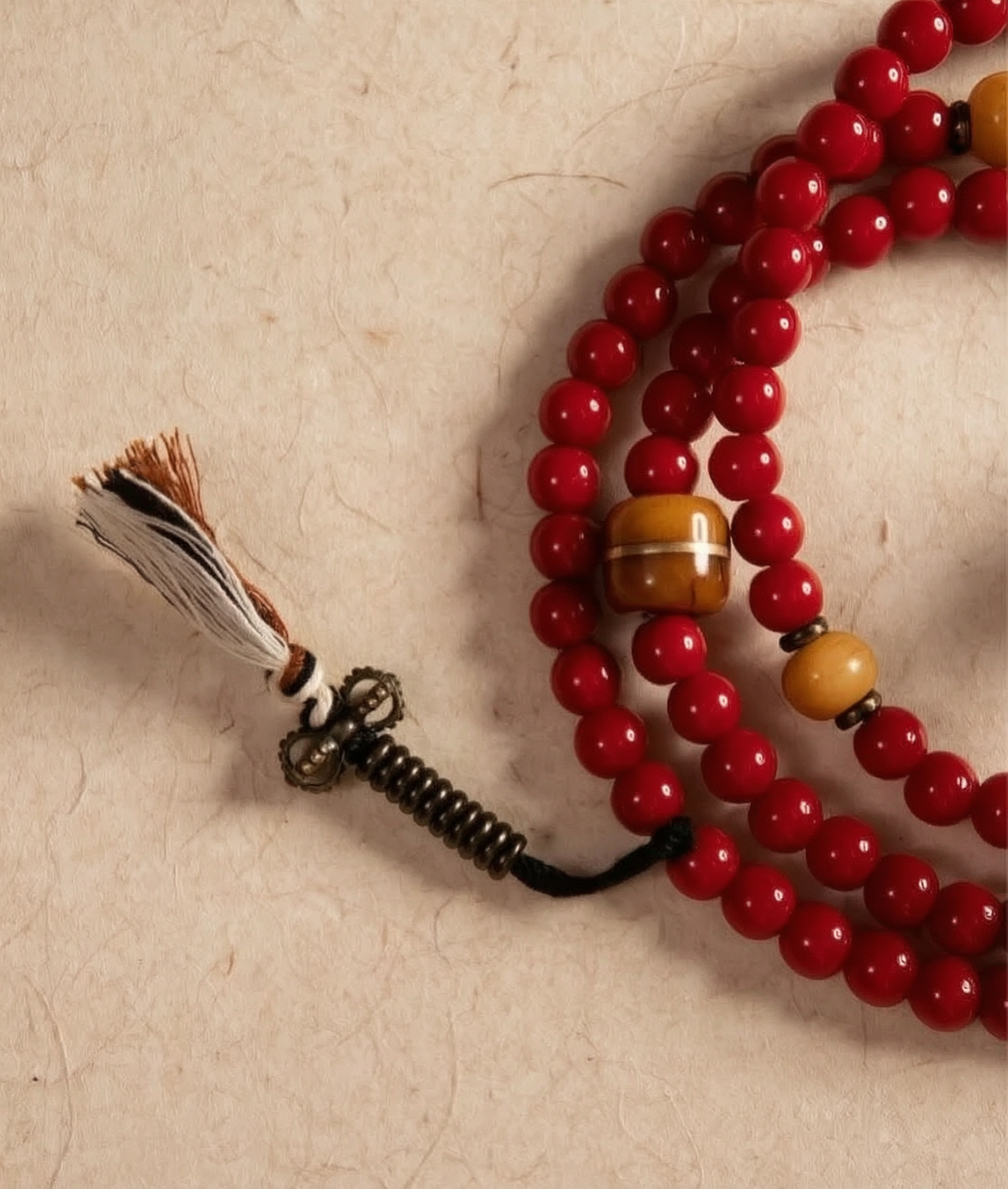 Huaiye Red Tibetan Liuli Glass 108 Mala in Light Tibetan Style
