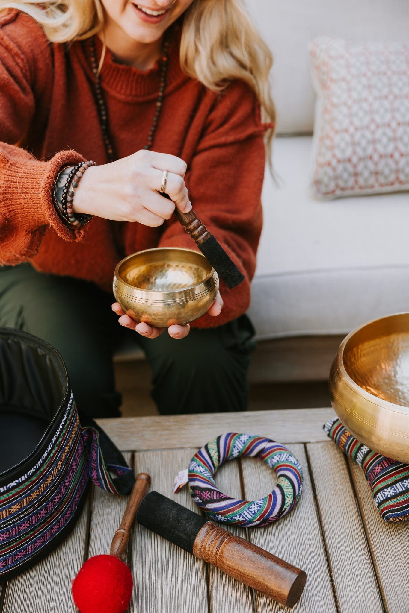 Authentic Hand-Hammered Tibetan Singing Bowl Set