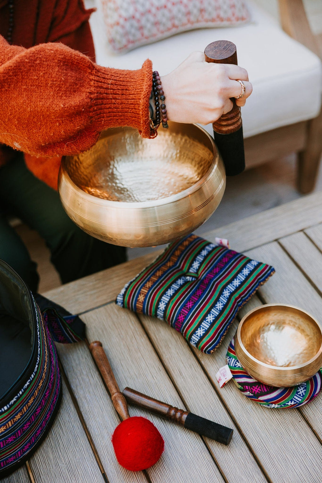 Authentic Hand-Hammered Tibetan Singing Bowl Set