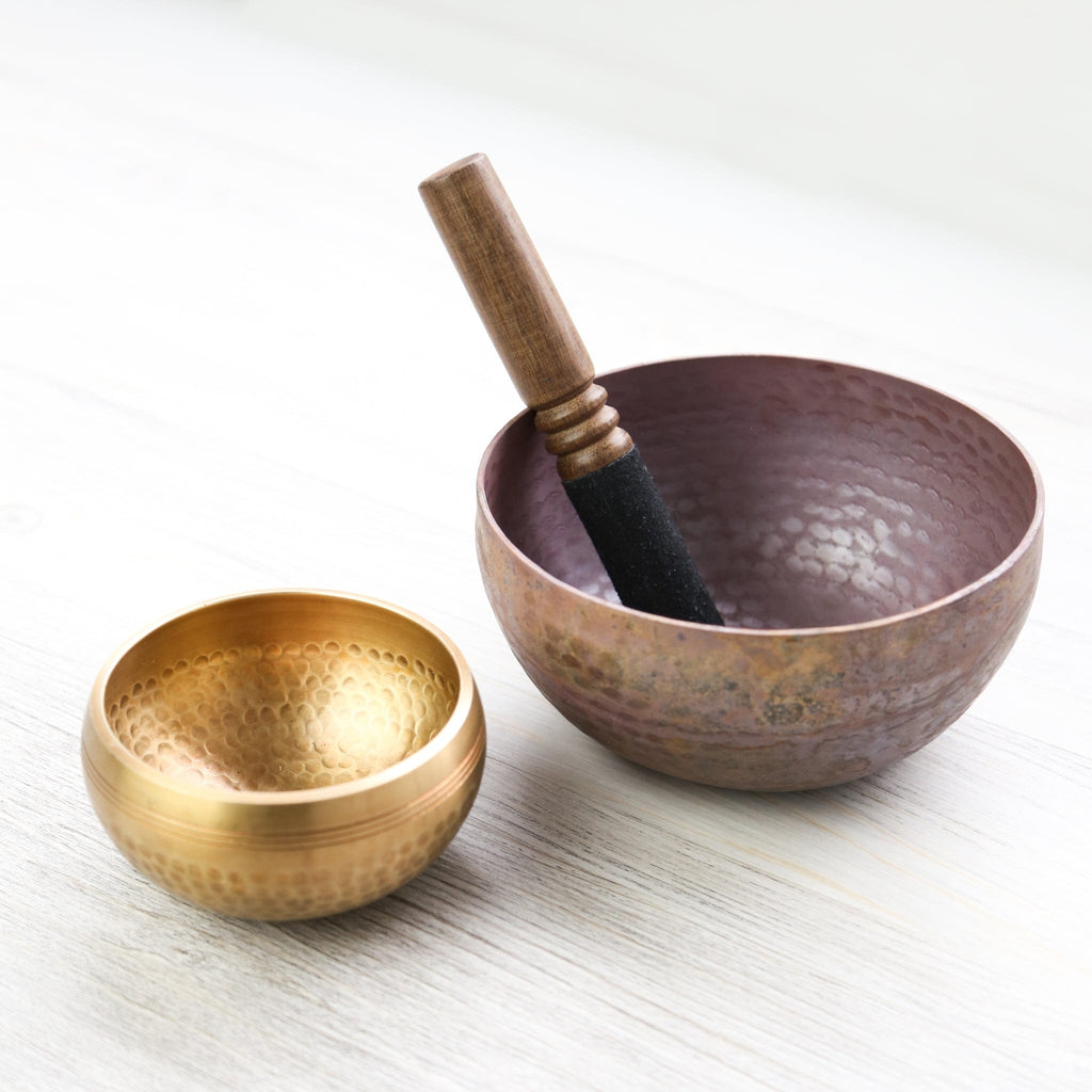 Tibetan Singing Bowl Duo: Hand Hammered & Fire Bowl Set